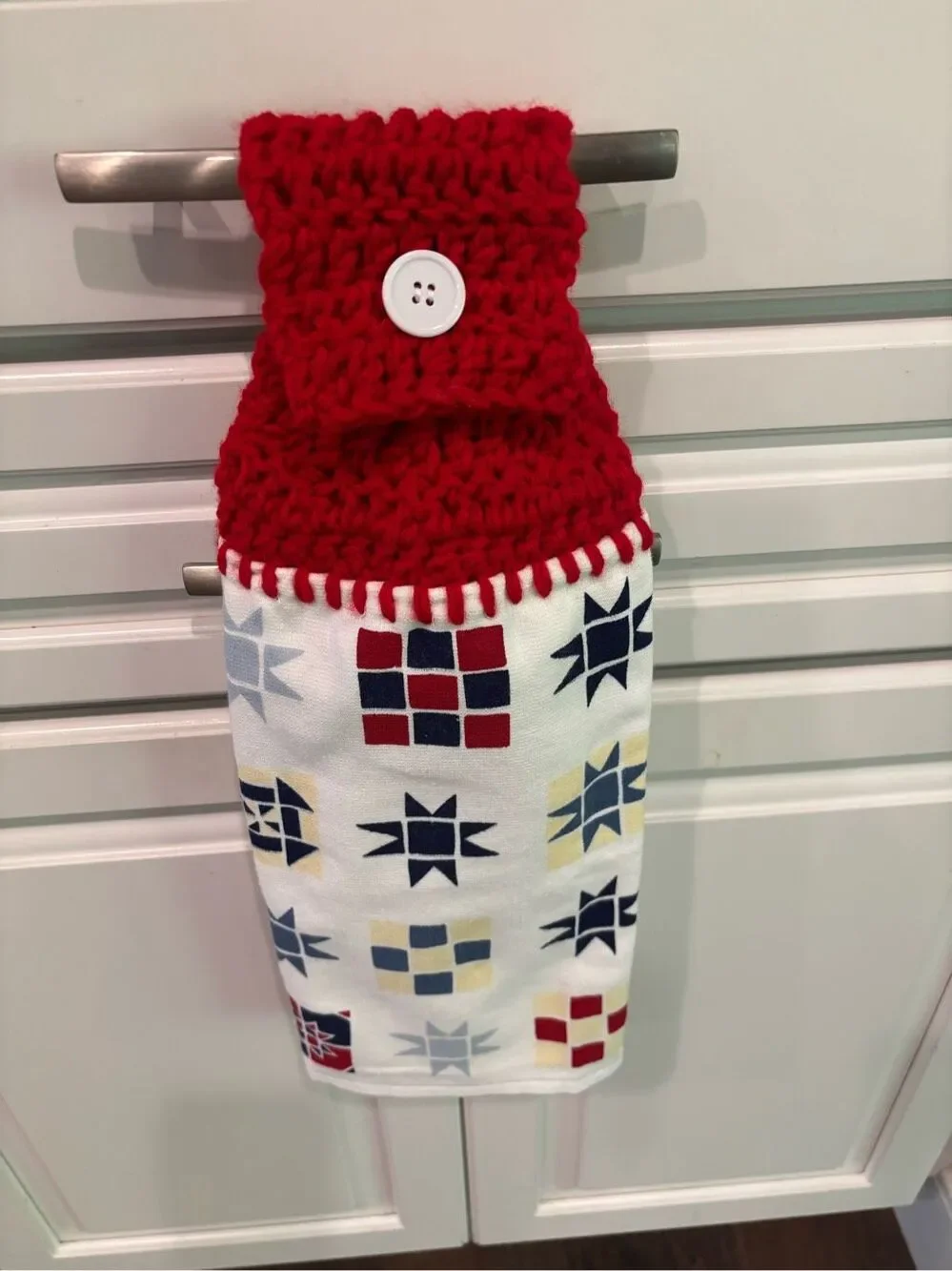 Crochet Top Kitchen Towel-Different shapes red/white/blue